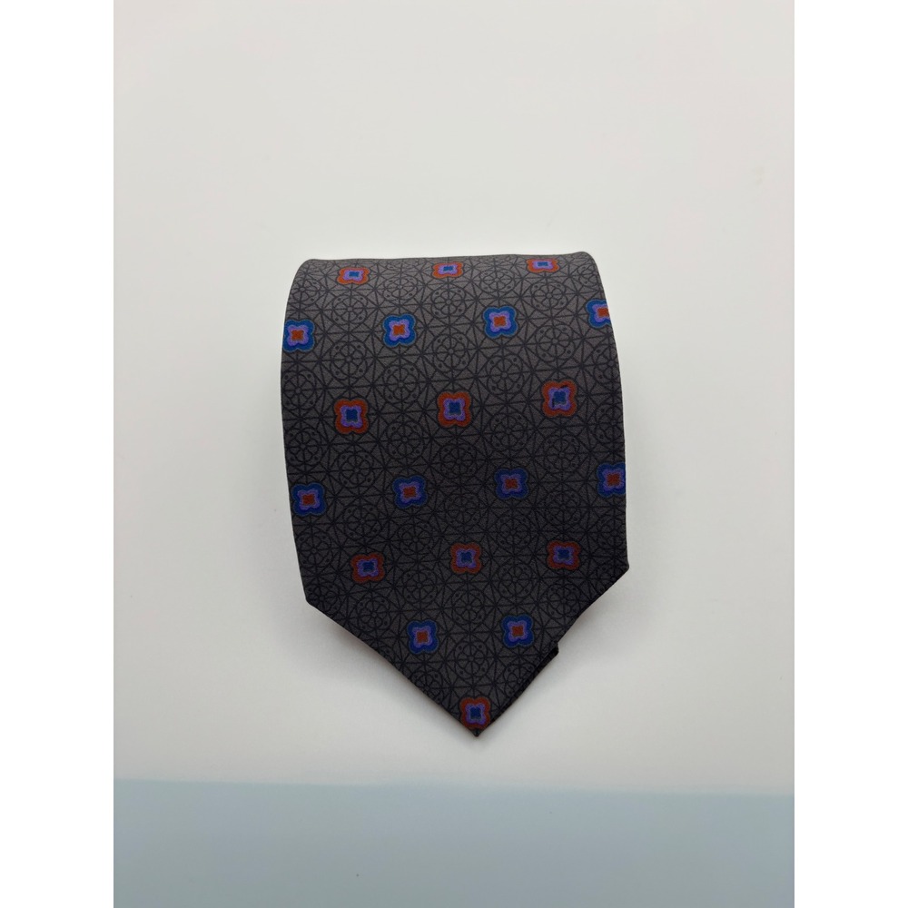 Beltrami Mens Silk Tie Grey Blue Orange Medallion Geometric Made in Italy